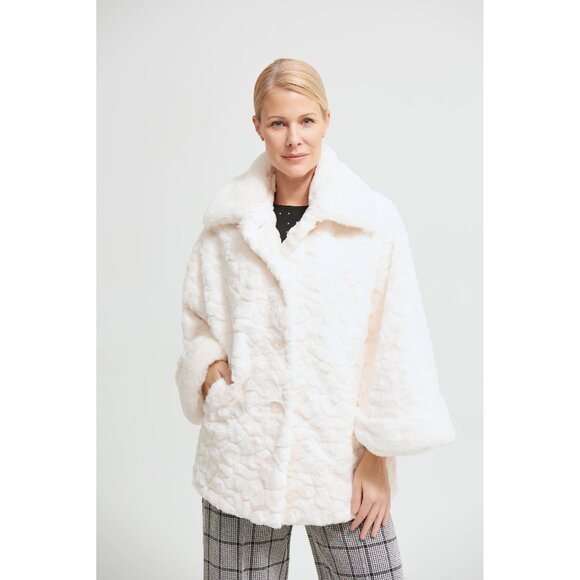 NWT Joseph Ribkoff cream monochromatic pattern textured faux fur cape jacket, S - Picture 1 of 9